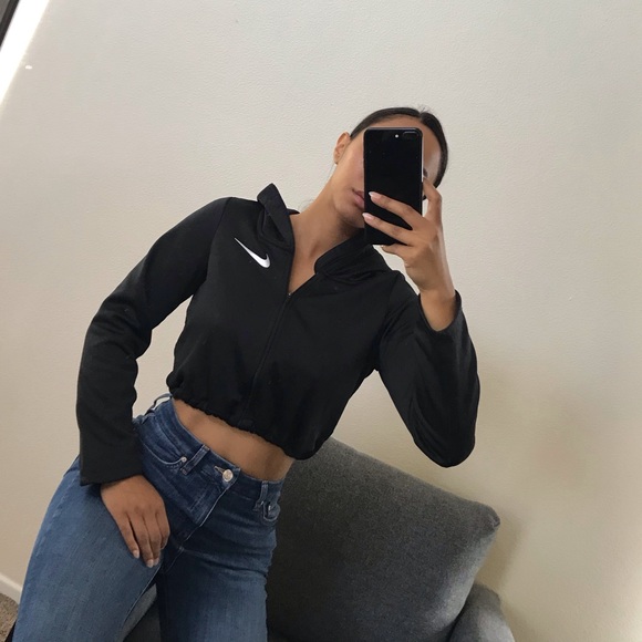 Nike Tops - Black Nike drawstring crop zip hoodie